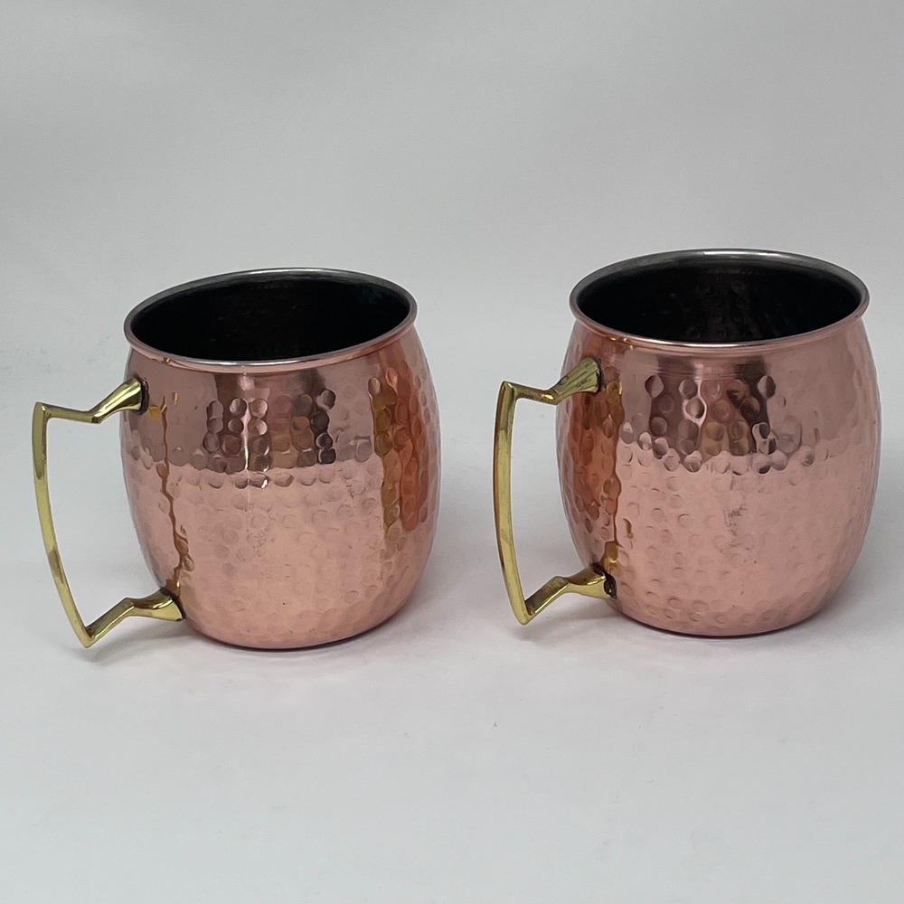 Hammered Copper Moscow Mule Mugs with Brass Handles - Set of 2